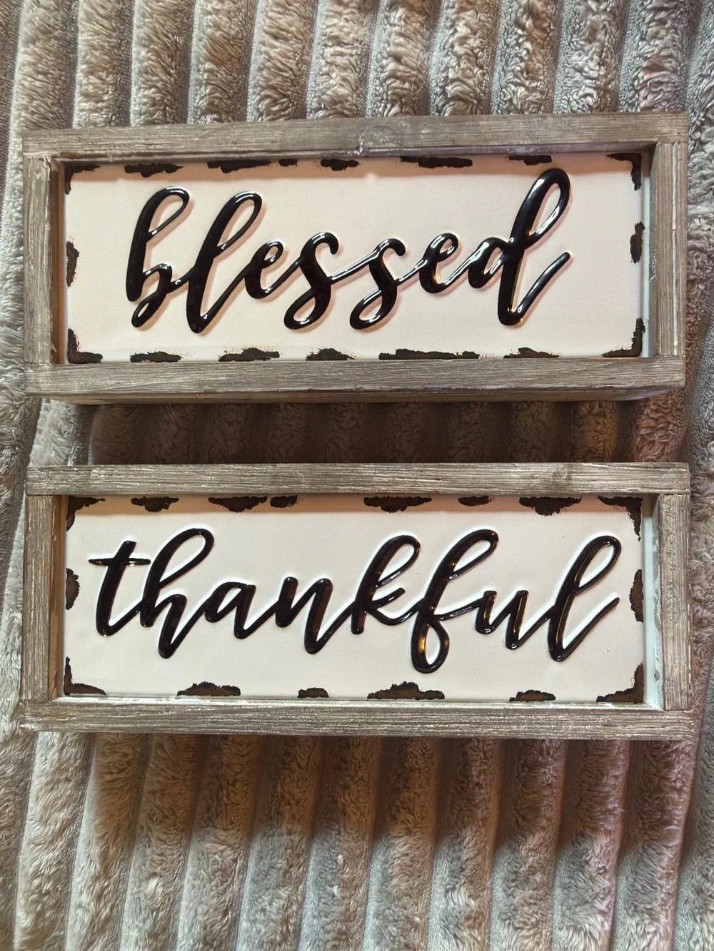 Hobby Lobby Rustic 'Blessed' & 'Thankful' Black on White Wall Signs